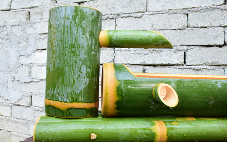 竹子流水器竹筒流水养鱼过滤石槽金鱼缸摆件循环流水器增氧加湿器竹排