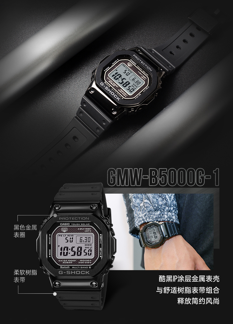 卡西欧(casio) 金银小方块手表官方g-shock gmw-b5000g-1pr【图片