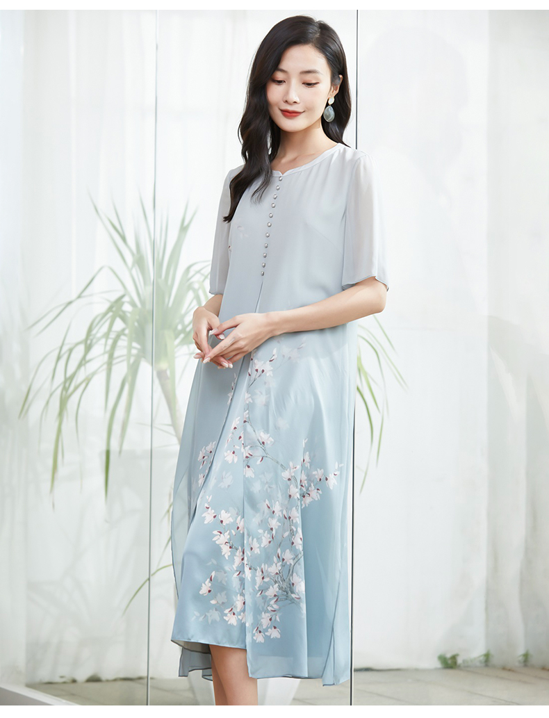 jan an no 简爱诺新中式中国风宽松腰桑蚕丝连衣裙女夏j2210172lq 绿