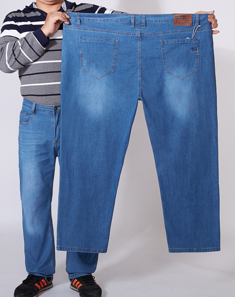 爸爸牛仔裤加绒大裤脚秋冬弹力男士加肥加大胖子特大码直筒宽松中老年