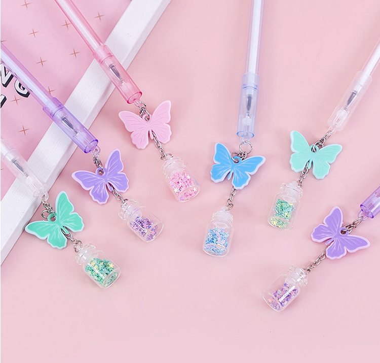 可爱挂件兔子笔创意带吊坠中性笔小学生书写黑色水笔透明杆签字笔吊坠