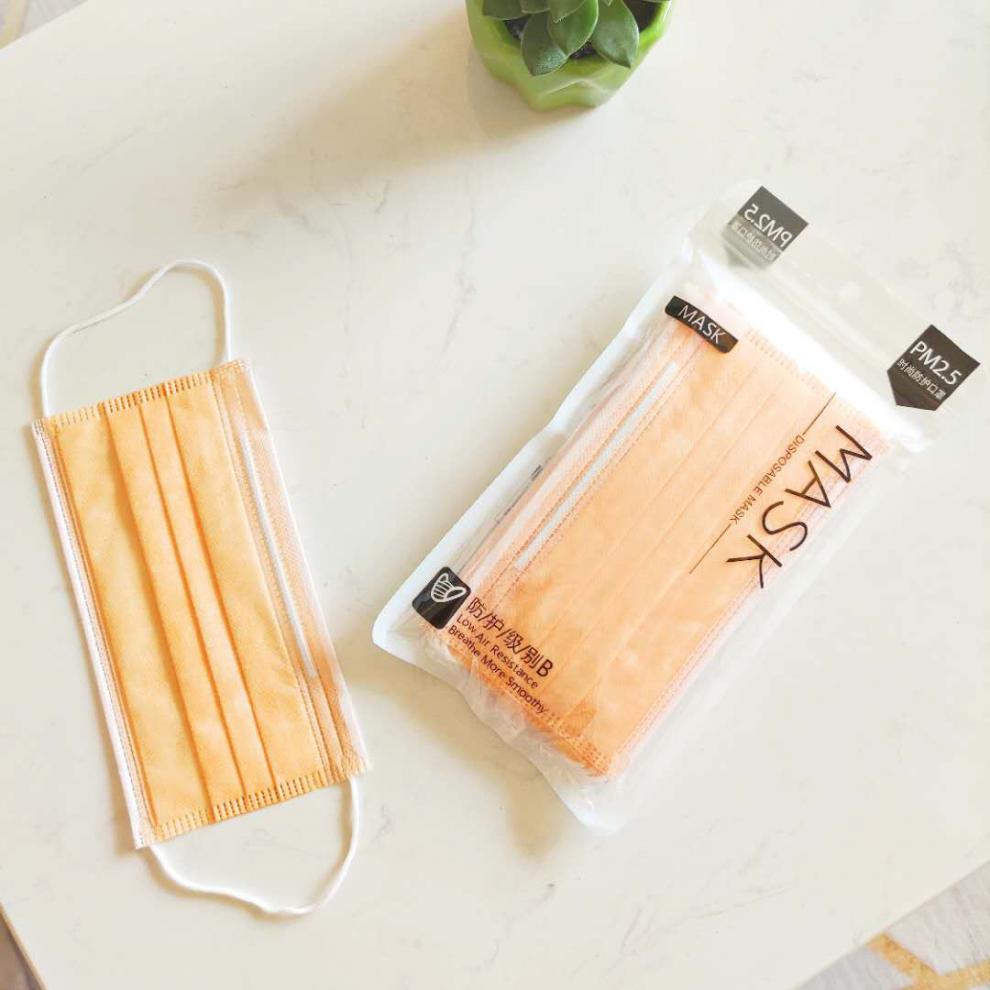 美塑乐 梦幻马卡龙彩色成人口罩粉玫红黄绿蓝紫橘色三层含熔喷布10只