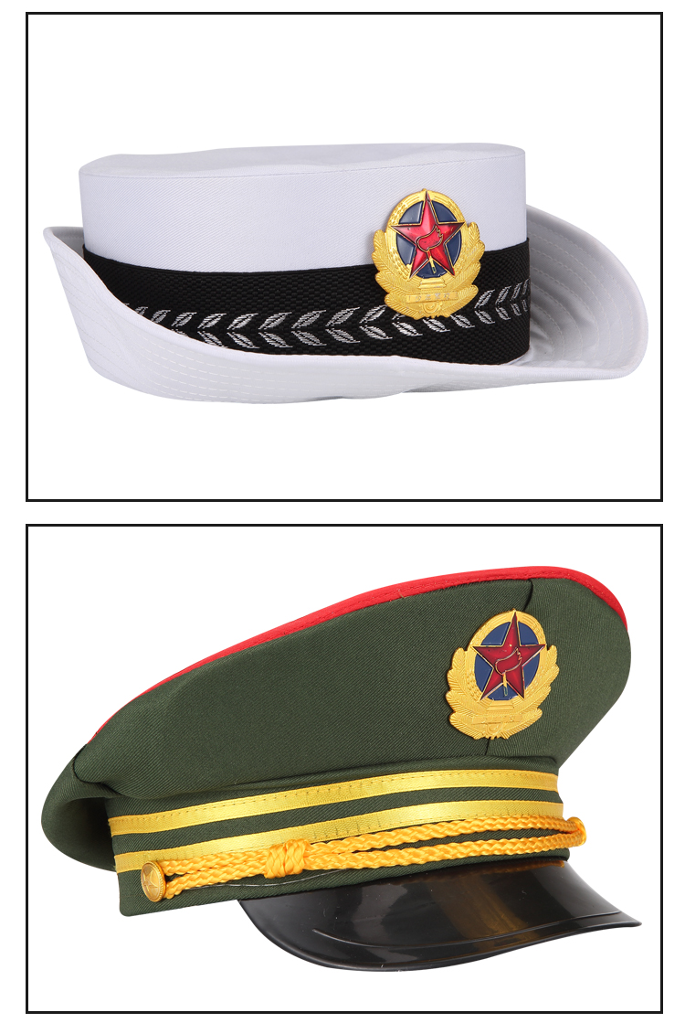 梦宁阁男女孩警察帽帽海军大盖帽队成人帽儿童演出道具精品白色女生大