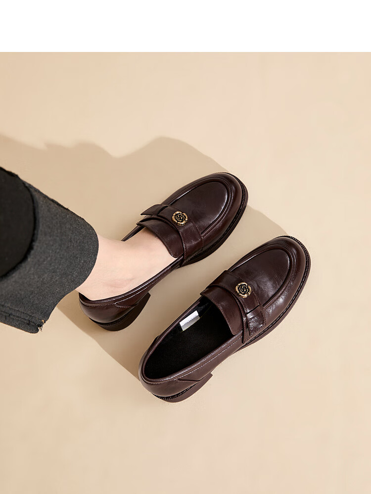 Westlink French Loafers for Women, 2024 New Autumn Slim-Fit Camellia Commuter Low-Heel Flats, Small Leather Shoes, Black, Size 36 22
