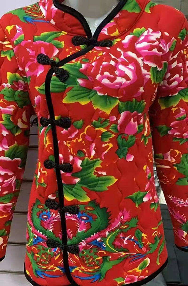 民族风小花袄冬季加厚东北大花袄碎花棉服大码棉衣花棉袄短款外套