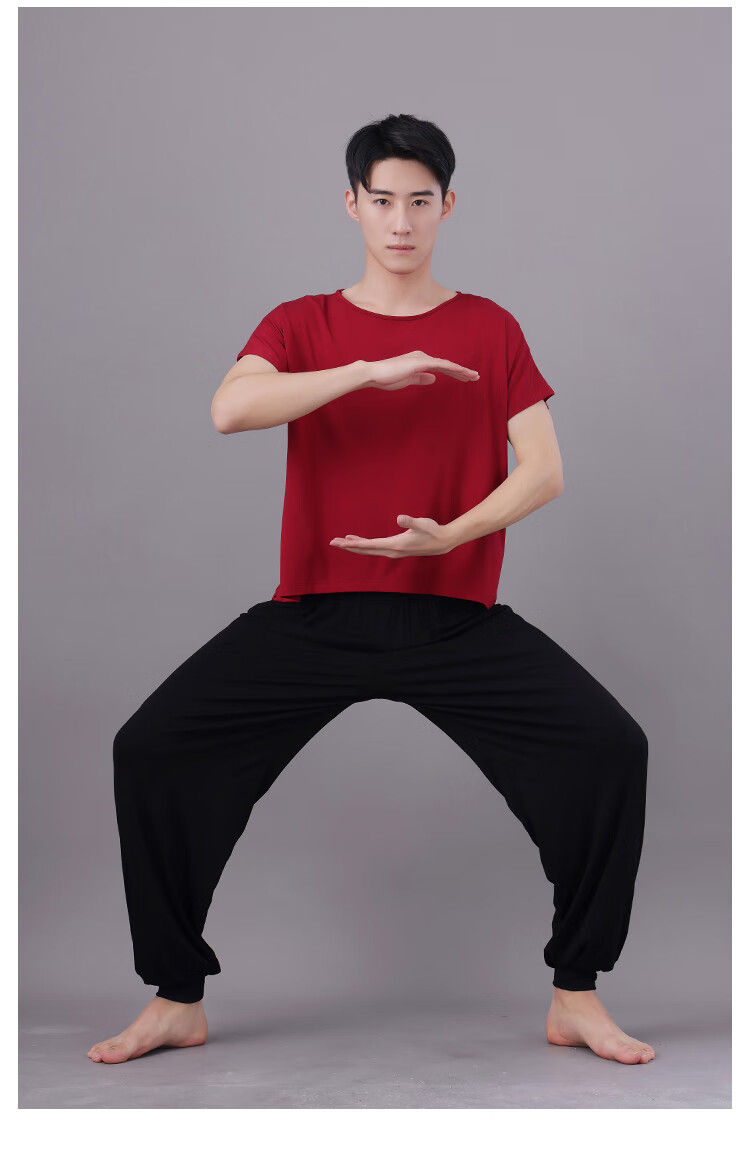 男现代舞艺考宽松灯笼裤套装白黑圆领舞蹈形体练功武术戏剧练习服乳白