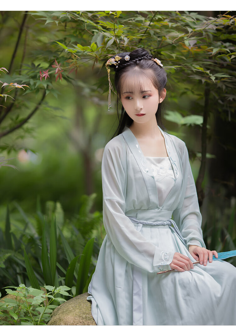 汉服成人女 铃兰传统汉服女对襟齐腰襦吊带绣花日常春夏秋款成人 绿色
