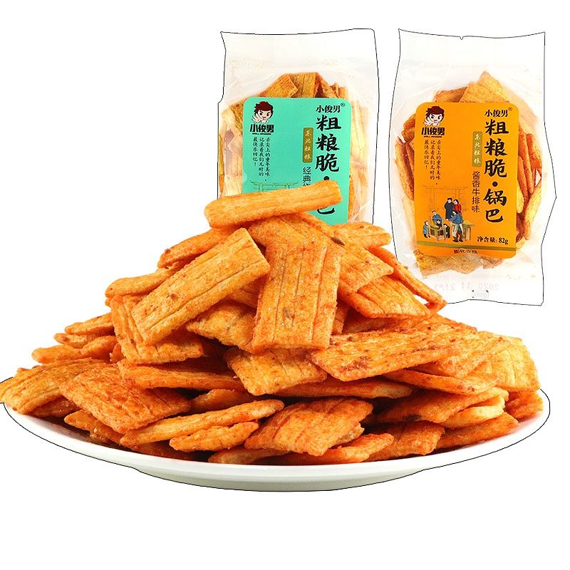 小俊男粗粮脆锅巴78g整箱小米豆香锅巴平底公室休闲零食网红烧烤味6袋