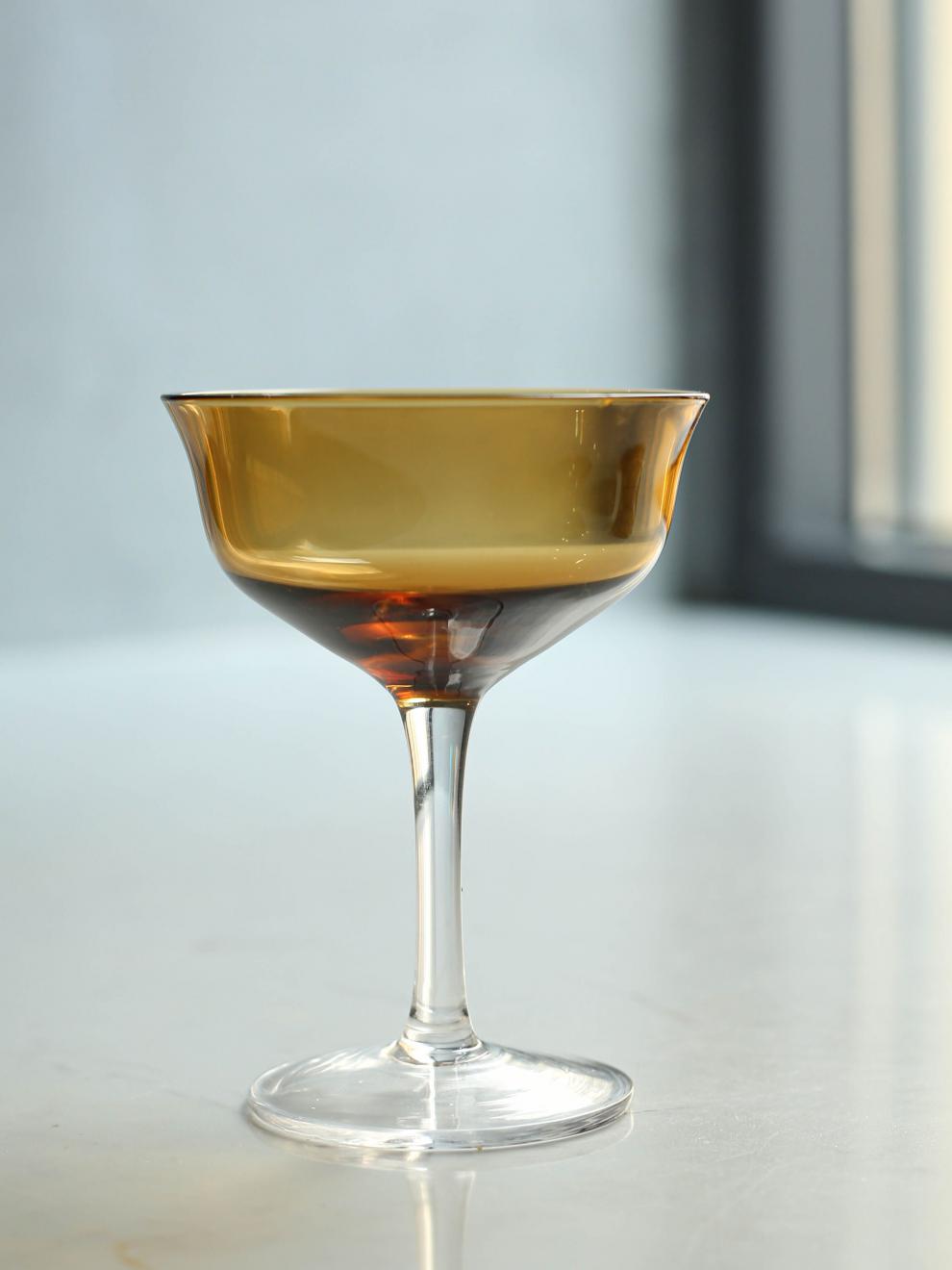 玻璃杯中古人间开花 高脚玻璃杯琥珀色马提尼鸡尾酒杯红酒杯甜品杯 马