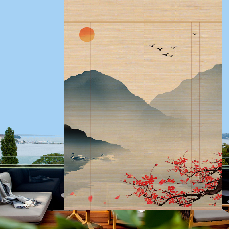 窗帘卷帘竹帘子门帘隔断阳台客厅茶室中式日式遮光遮阳山水画 图案12
