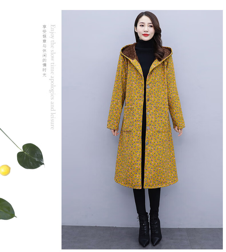 子牧棉麻2020冬装 女复古文艺民族风长款碎花加绒加厚过膝大衣外套