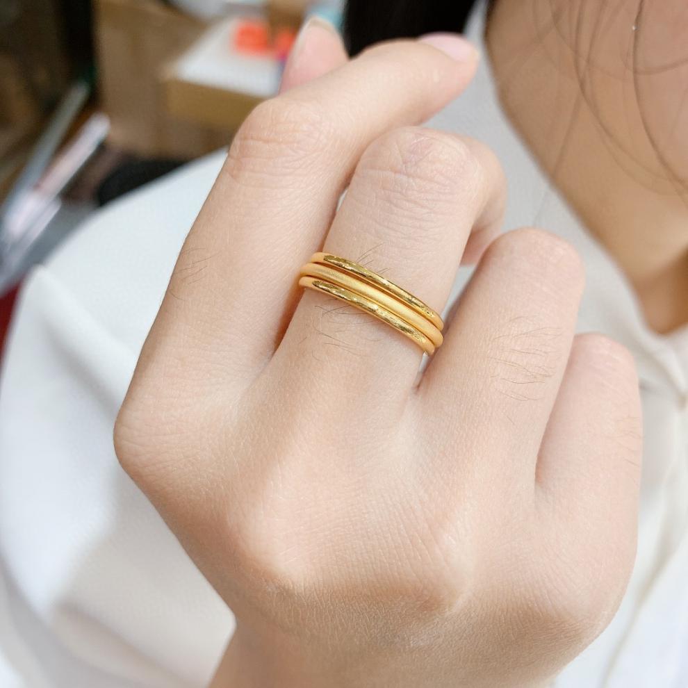 足金素圈戒指 3d硬金古法磨砂光面戒指三生三世黄金指环 14号