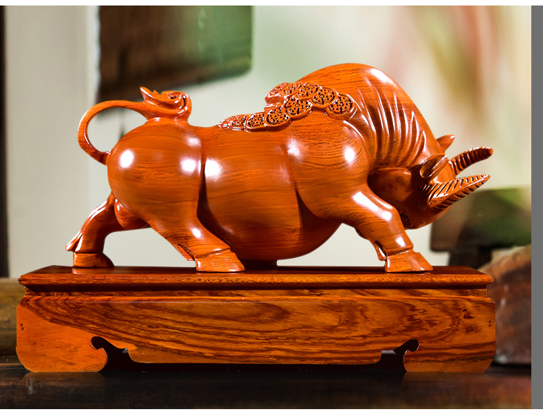 红木牛摆件木雕牛实木雕刻生肖牛办公桌桌面摆设装饰牛工艺品 精雕