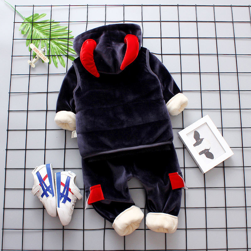 1小童两件套2加绒加厚3洋气女童装衣服潮4岁 加绒小蜜蜂三件套灰色 90