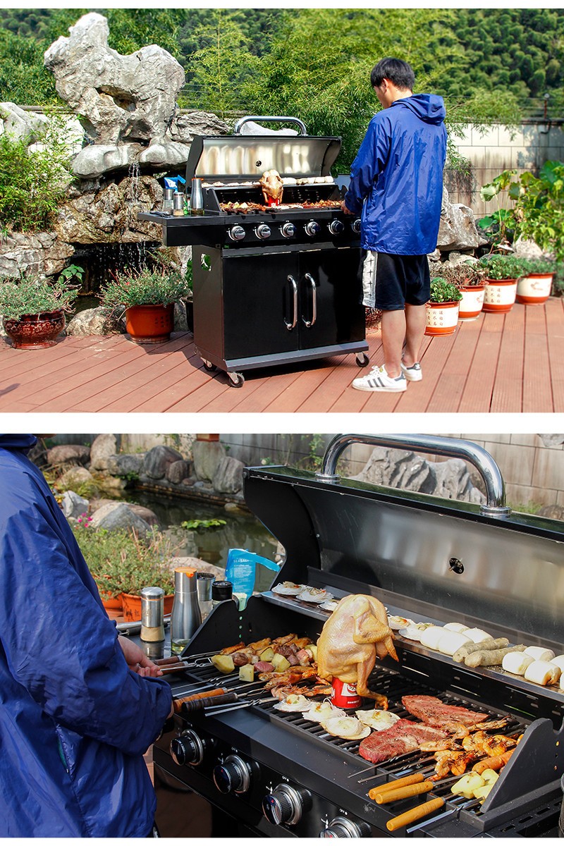 炉美式燃气烧烤炉 黑色六炉头液化气炉 瓶装液化气【图片 价格 品牌