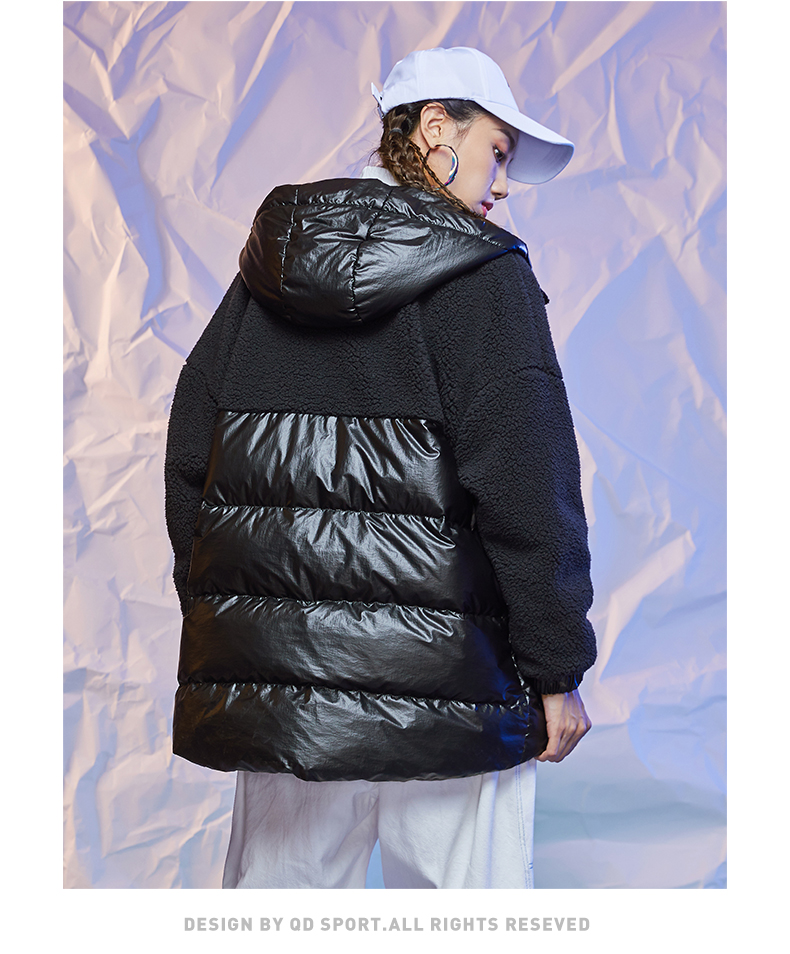 乔丹官方旗舰运动棉服女2020冬新款宽松加厚保暖黑色外套休闲中长款