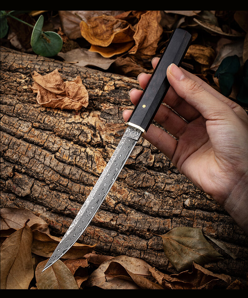 狼瑔户外小刀锋利随身野外生存刀具防身直钢刀格斗战术刀 大马士革钢