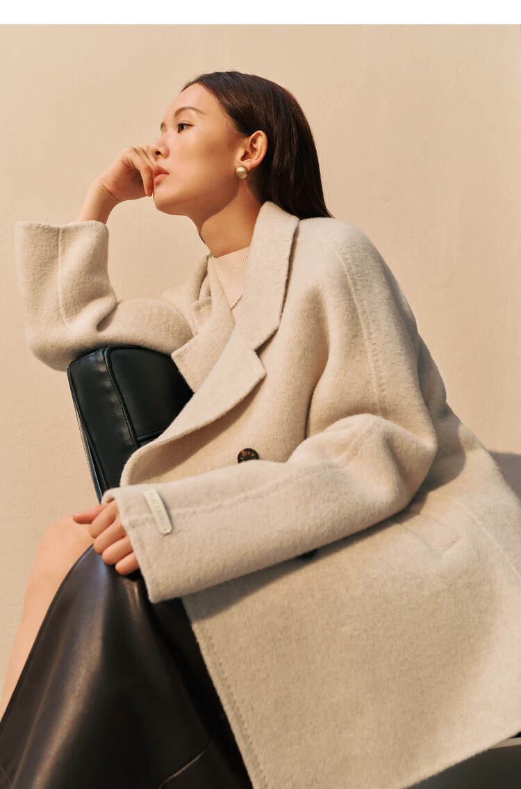 Taipingniao Women's Wool Coat, Master Zhenrou Series, Women's Double-Faced Wool Winter Coat, Fashionable, Gray, Size S 20