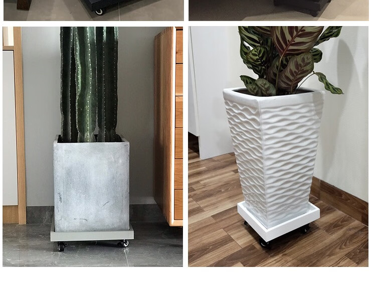 室外可用正方形黑白灰色移动托盘通用花盆底座万向轮子辘简约耐晒 方