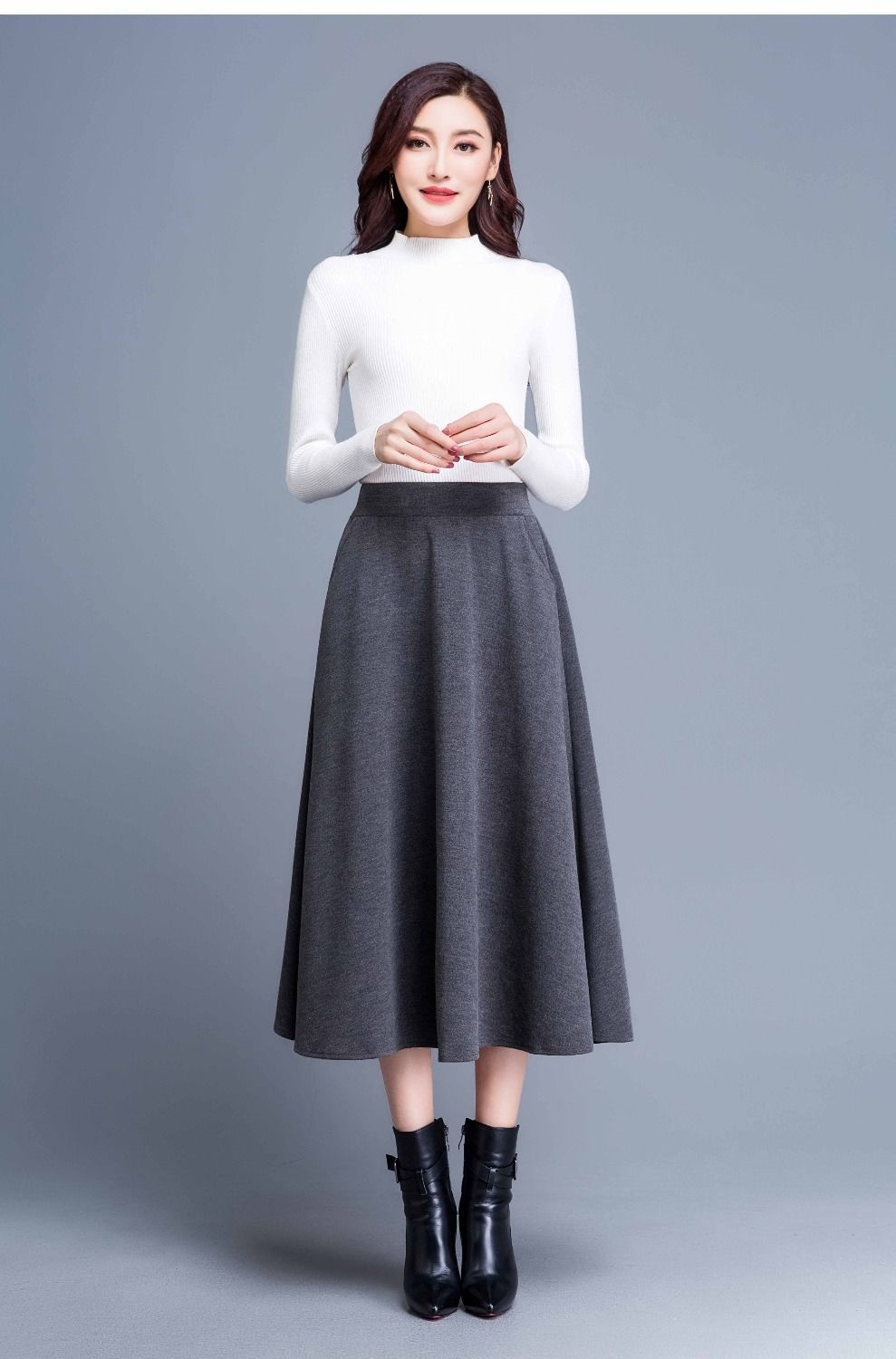 时尚款中老年秋冬季半身裙40岁50岁四五十岁中年人半截裙冬季毛呢口袋