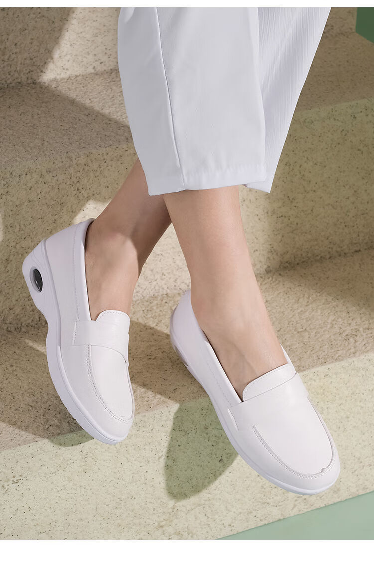 护士鞋女软底气垫护士鞋女皮面医院工作小白鞋软底坡跟舒适透气平底单