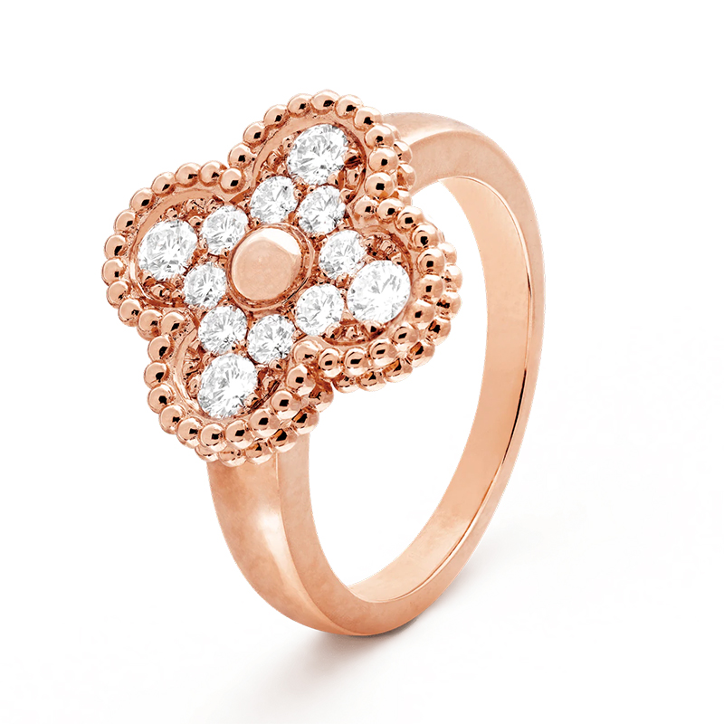 vca梵克雅宝18k金玫瑰金镶钻四叶草戒指vcarp2r400 玫瑰金色 49号