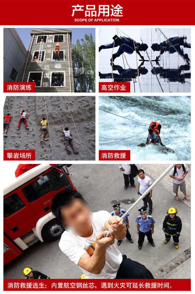 钢丝芯家用消防绳高楼火灾逃生绳应急逃生绳高空救援绳加粗安全绳14
