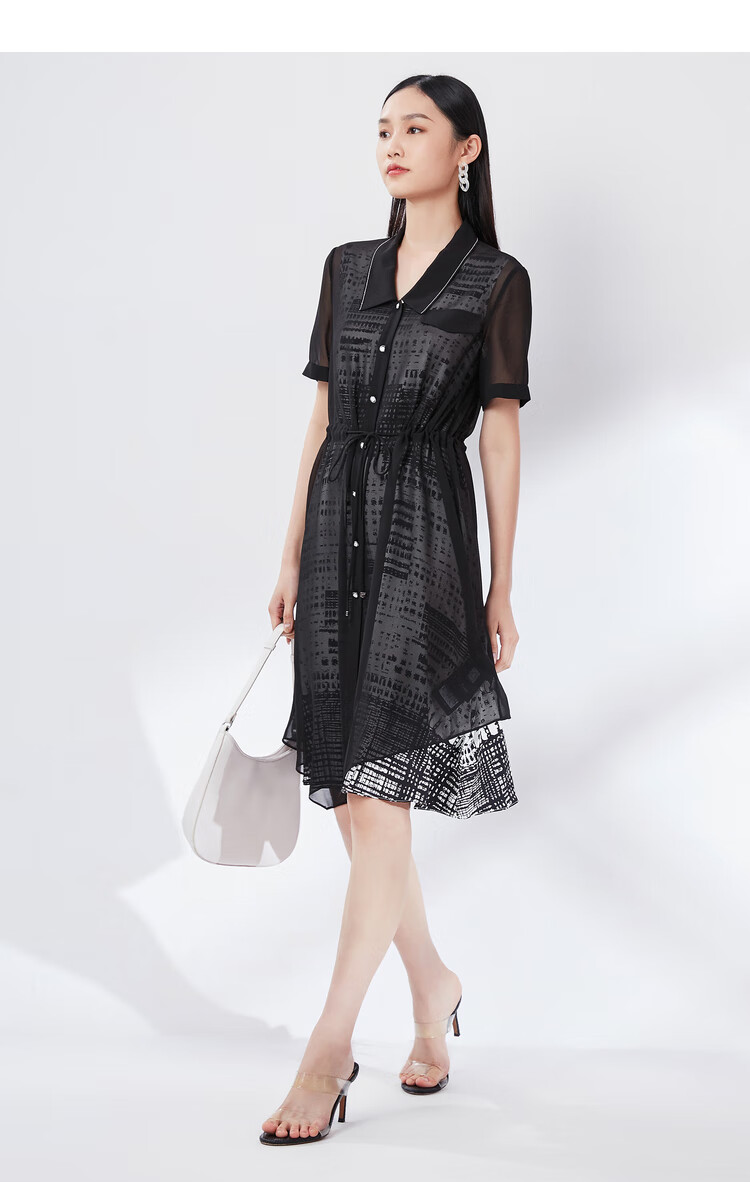 卡迪黛尔黑色连衣裙女夏季感修身薄款a字裙收腰气质通勤裙子黑色xl