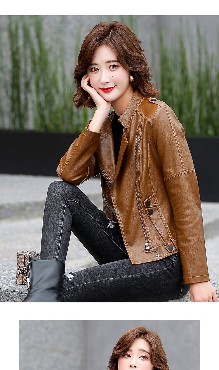 轻奢高端女装海宁真皮皮衣女士短款修身小外套2021新款春季矮个子机车