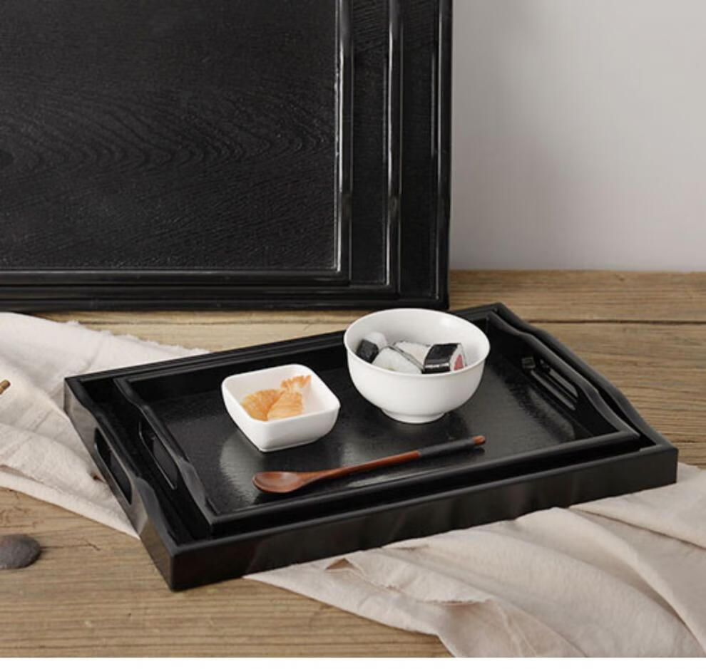 会议用茶杯托盘茶盘托盘长方形大塑料大家用放茶杯客厅日式仿木美容院