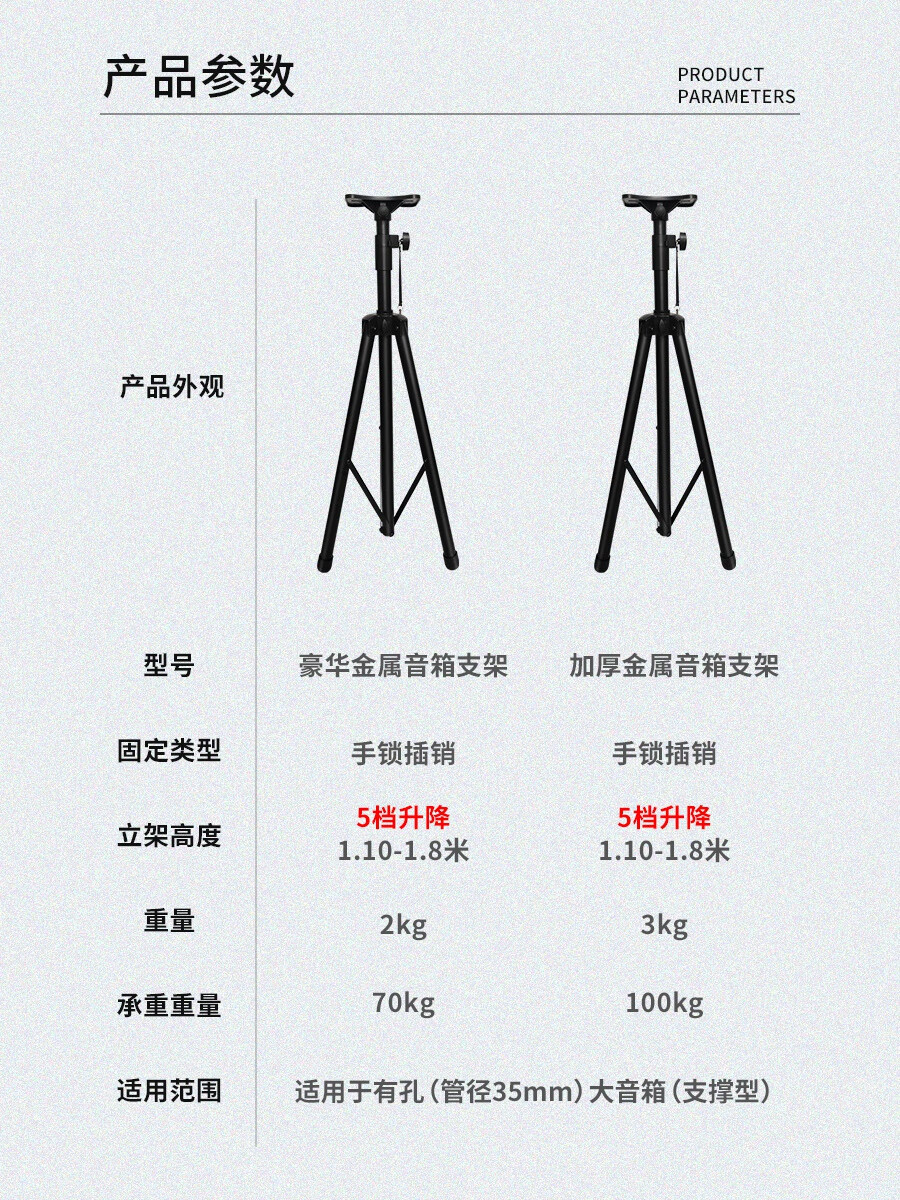 升级新款音响脚架落地音箱落地支架金属加厚音响三脚架三角托盘架子