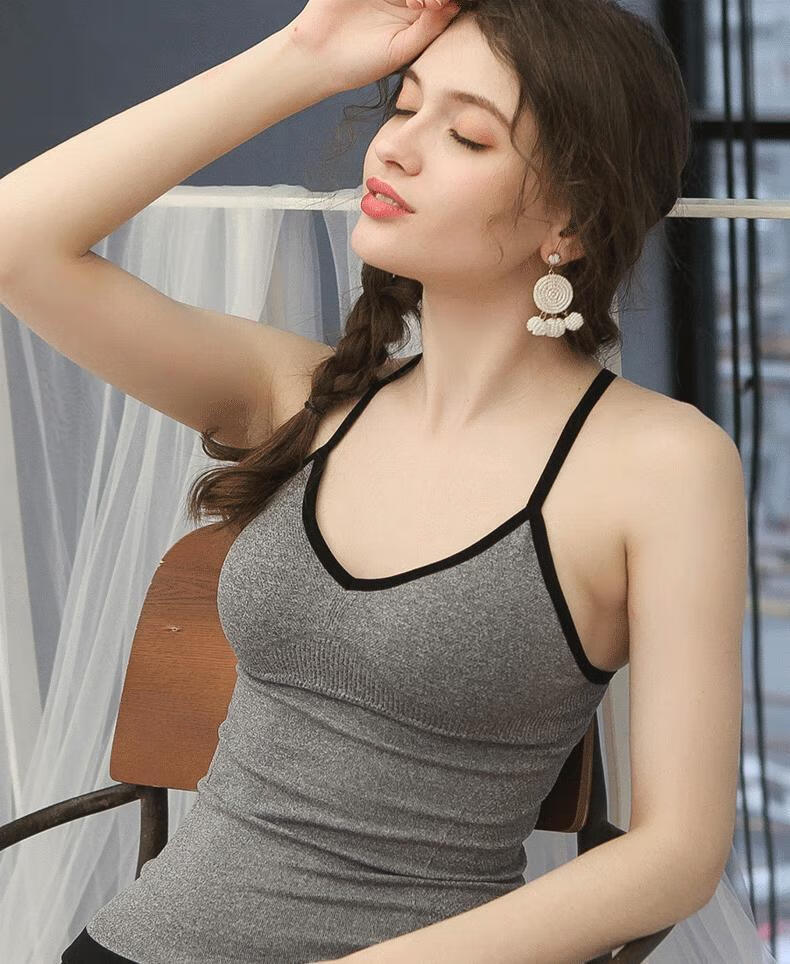 网红美背吊带背心女外穿自带胸垫性感打底衫聚拢内衣文胸内搭裹胸黑色