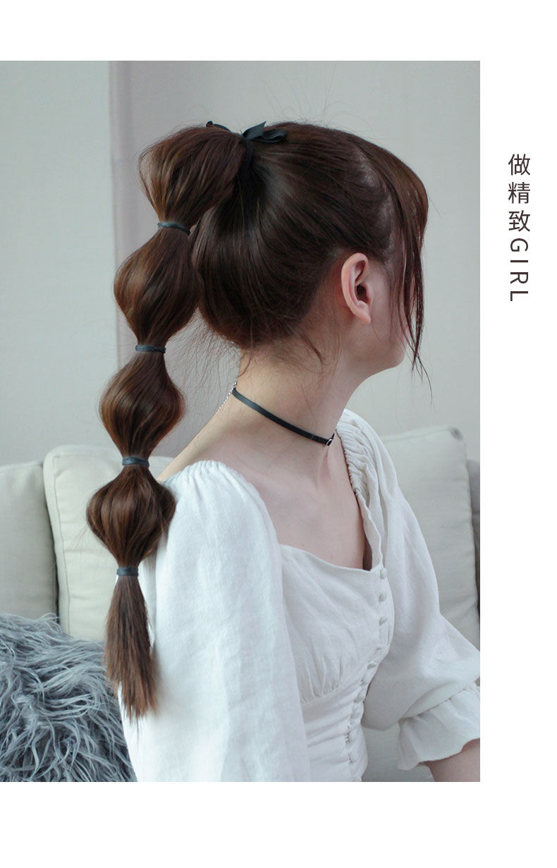 唐妮灯笼泡泡假发女捆绑式麻花马尾辫网红拍照高马尾长发自然双马尾