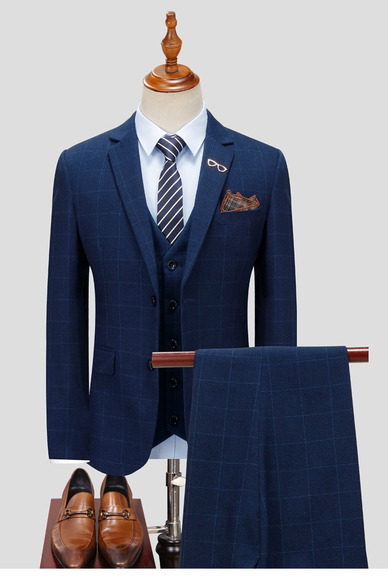 罗蒙西服套装男2022春季新款中青年商务休闲百搭西服三件套藏青色m