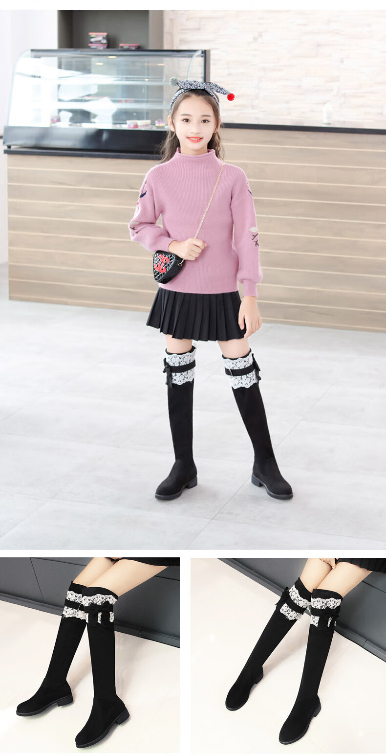 女童长筒靴过膝靴子2020秋冬儿童长筒靴女孩弹力靴大童公主靴学生高筒