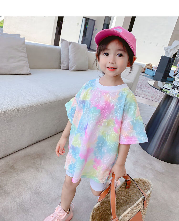 2022新款夏季女童短袖t恤洋气宝宝中小童女扎染上衣儿童衣服ins潮c1
