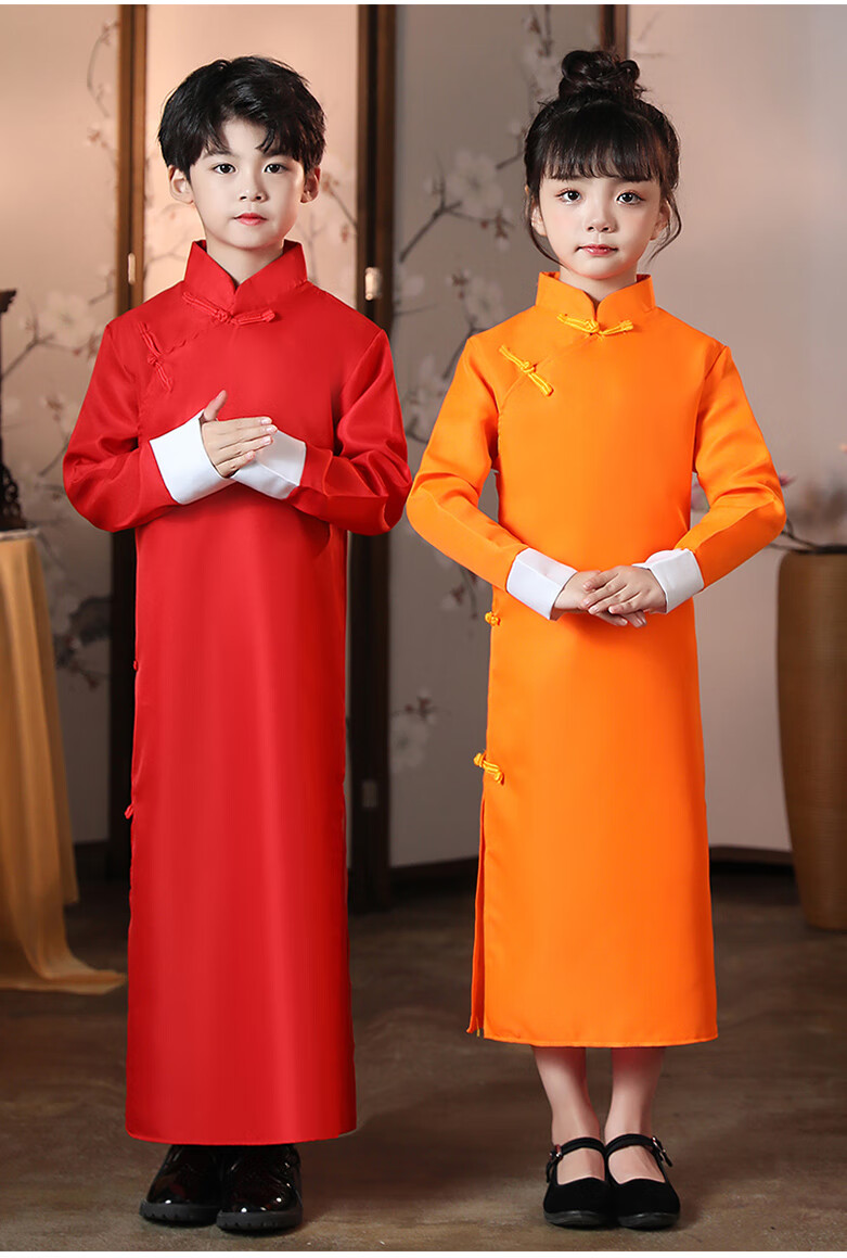 qz儿童相声服男童古装大褂快板长衫演出服中国风说书人长袍表演服装