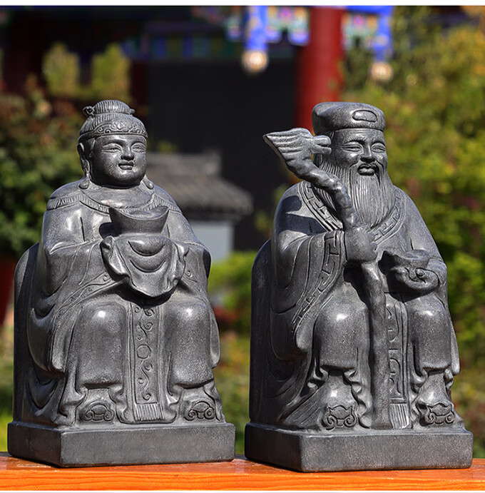 石雕土地公土地婆神像供奉祭拜摆件石头青石雕刻福德正神土地爷土地奶