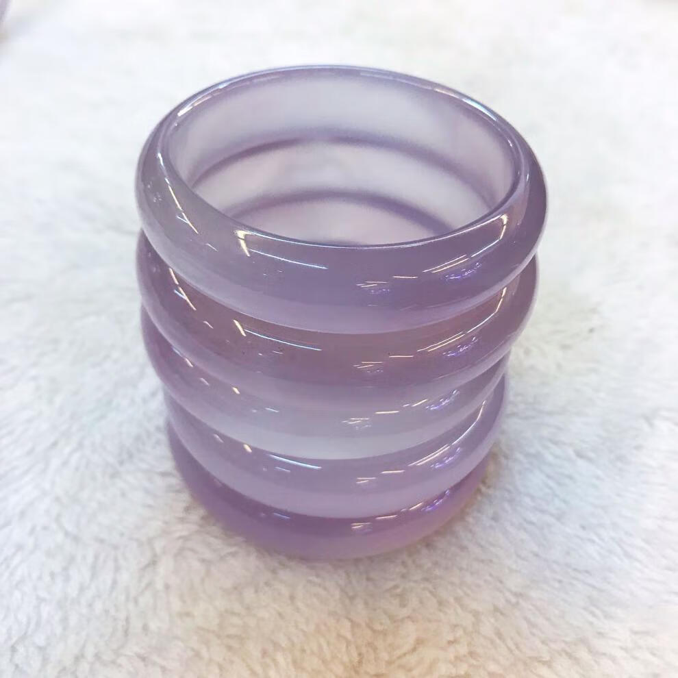 玉髓手镯 天然巴西紫玉髓紫罗兰玛瑙高冰女款手镯冰种紫玉髓镯子 浅紫