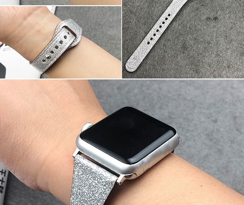 添赋适用iwatch2/3/4代苹果手表apple watch5细蛮腰闪粉真牛皮表带潮