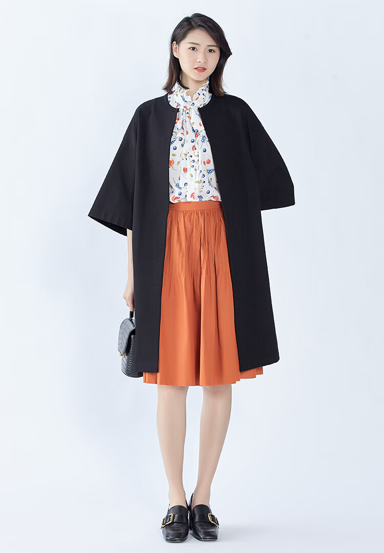 【商场同款】哥弟女装2021春季新款廓形落肩中长款五分袖拉链风衣女