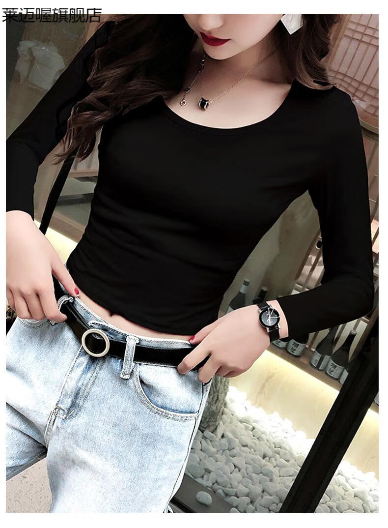 漏肚子的衣服潮女学生露肚脐装爵士舞时尚长袖高腰短款上衣女韩版v领