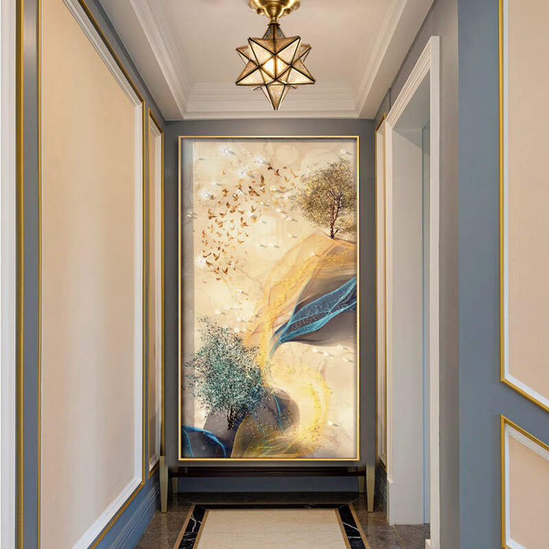 晶瓷轻奢进门玄关装饰画客厅背景挂画走廊过道竖尽头壁画抽象 hk-428