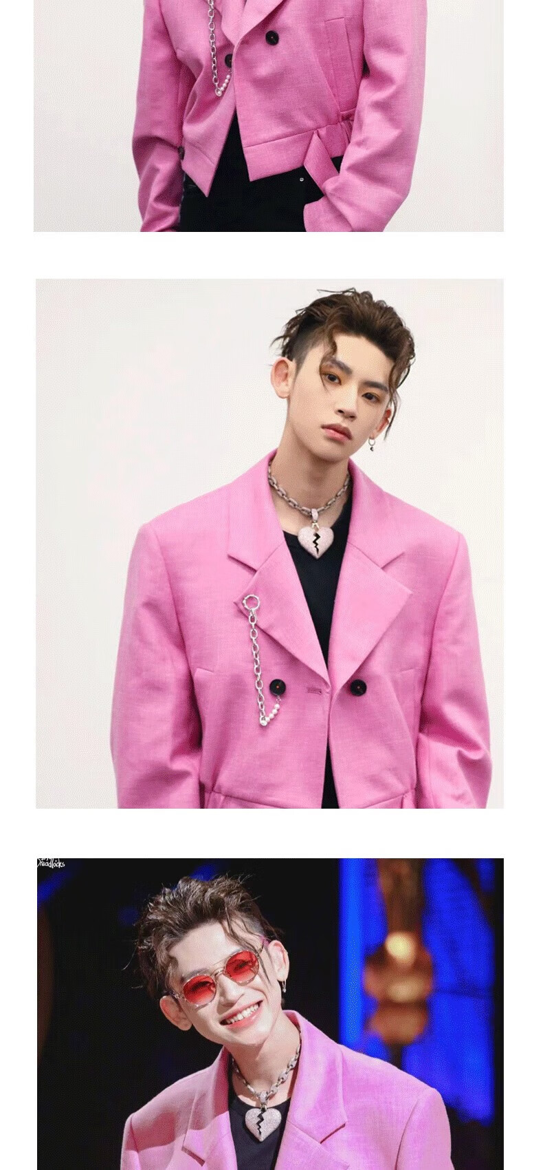 小鬼王琳凯同款项链icecalm 心碎爱心项链嘻哈说唱满钻小众男潮锁骨链