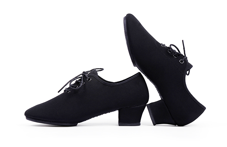 萨宾奥舞蹈鞋女低跟软底系带牛筋布鞋跳舞鞋拉丁舞练功鞋广场舞鞋黑色