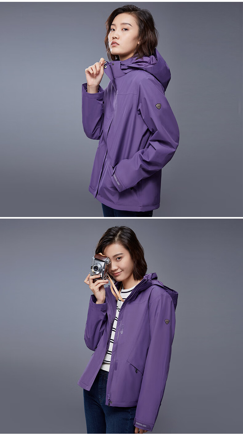 诺诗兰秋冬户外宽松三合一冲锋衣女士防雨防风加绒三穿可拆卸登山服
