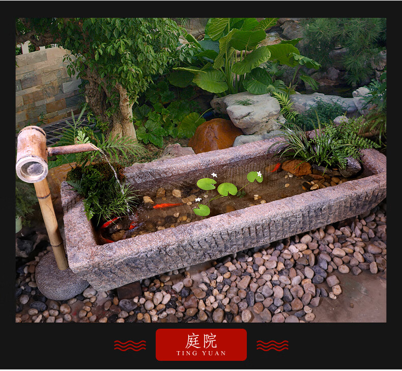 仿古老石槽流水摆件鱼缸阳台鱼池造景室内石磨水景民宿花园装饰品乡村