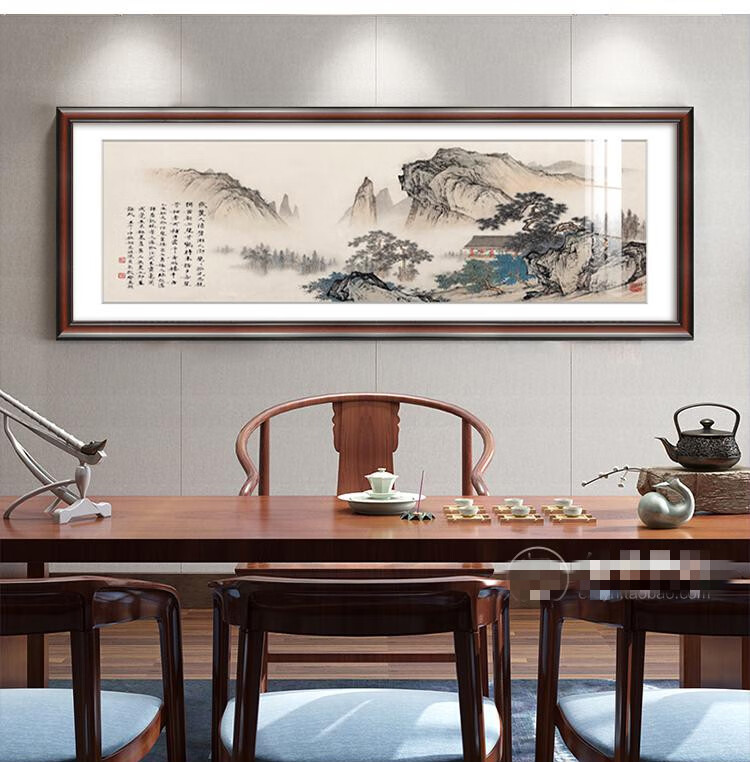 新中式装饰画中国风有靠山水画字画办公茶室背景墙壁客厅沙发挂画