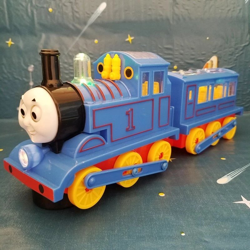 现货闪发 儿童宝宝电动灯光音乐小火车男孩喜欢蓝色火车头带车厢玩具