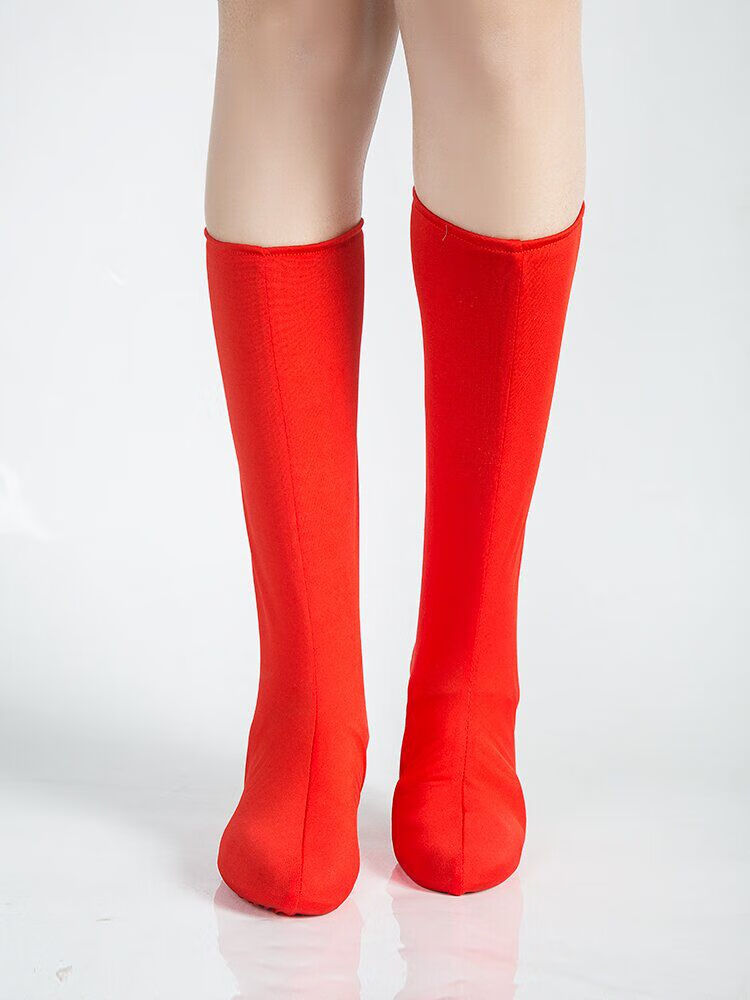 民族舞长靴舞蹈鞋套蒙古藏族靴套民族女兵舞台袜套表演出服长筒红色
